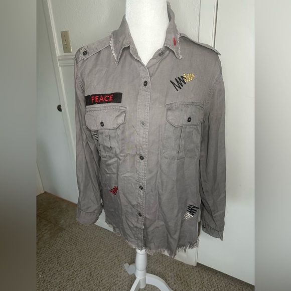 Vintage Jackets & Blazers - Vintage Havana Gray Lightweight Military Shirt Jacket size S